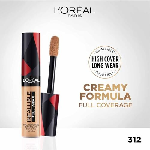 Loreal Paris Full Coverage Concealer, Waterproof Formula, For Undereye Circles And Blemishes, For Highlighting And Contouring, Infallible, Shade 312, 10G