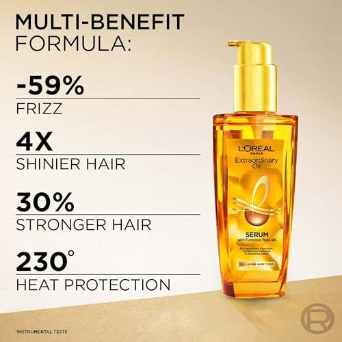 L'Oreal Paris Serum, Protection And Shine, For Dry, Flyaway & Frizzy Hair, With 6 Rare Flower Oils, Extraordinary Oil, 100Ml