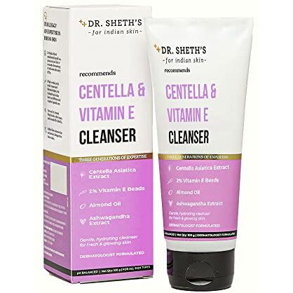 Dr. Sheth's Centella & Vitamin E Cleanser | Ph Balanced, Gently Cleanses & Hydrates | For Normal, Oily & Sensitive Skin | With Almond Oil And Ashwagandha Extract | Men & Women |100 Ml