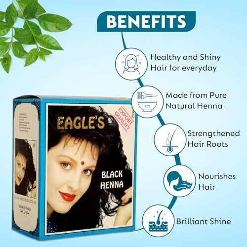 Eagle's Black Henna Powder For Hair, 6 Sachets X 10 Gm Each, Natural, Rich Black Color, Ammonia-Free, Nourishes & Strengthens Hair, Long-Lasting, Salon-Quality Finish, Easy To Use Multi-Pack