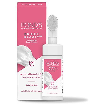 Pond's Bright Beauty Foaming Facial Cleansing Brush Facewash For Glowing Skin, Deep Clean Pores, All Skin Types, 150 Ml