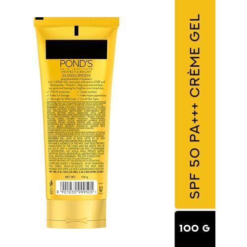 Pond's Sun Miracle Spf 50 Pa+++ Crme Gel Sunscreen -Protect & Bright, With 3% Niacinamide, Fade Dark Spots In 4 Weeks, Lightweight, No White Cast 50G, All Skin Type