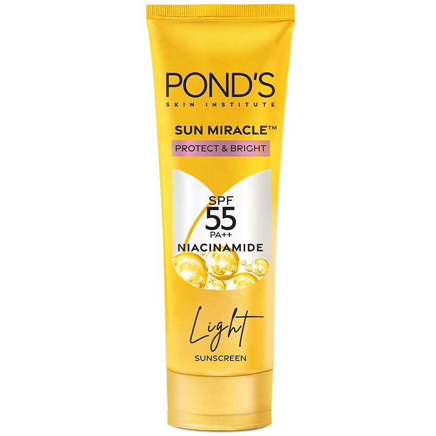 Pond's Sun Miracle Spf 55 Pa++ Cream Gel Sunscreen-Protect & Bright, With 3% Niacinamide, Fade Dark Spots In 4 Weeks, Lightweight, No White Cast For All Skin, 100 G