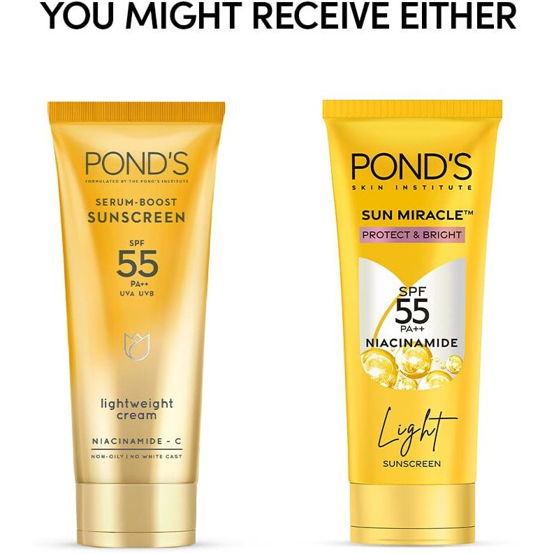 Pond's Sun Miracle Spf 55 Pa++ Cream Gel Sunscreen-Protect & Bright, With 3% Niacinamide, Fade Dark Spots In 4 Weeks, Lightweight, No White Cast For All Skin, 100 G