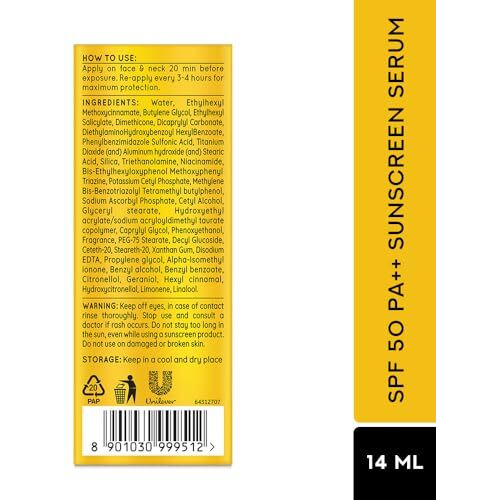 Pond's Sun Miracle Spf 50 Pa++ Sunscreen Serum - Protect & Bright, With 1.25% Niacinamide, Prevent & Fade Dark Spots, Lightweight, No White Cast 14Ml
