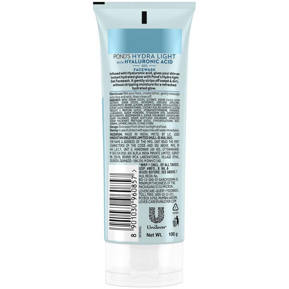 Pond's Hydra Light Hyaluronic Acid Hydrating Gel Facewash Hydrate And Glow 100G