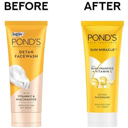 Pond's Detan Face Wash For Tan Removal In Just 7 Days | Contains Vitamin C And Niacinamide | Facewash For All Skin Types, 100Gm