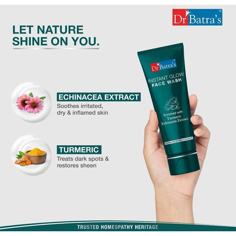 Dr Batra's Instant Glow Face Wash, Enriched With Echinacea & Turmeric, Repairs Skin Damage, Prevents Infections, Face Wash For Skin Complexion & Glowing Skin, Paraben & Silicone Free(100G)