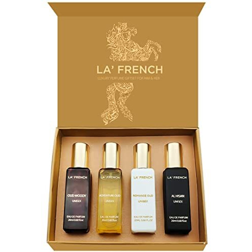 La French Oud Unisex Perfume Gift Set 4 X 20Ml For Men & Women | With Adventure, Romance, Al Hisan, Oud Woody | Eau De Perfume