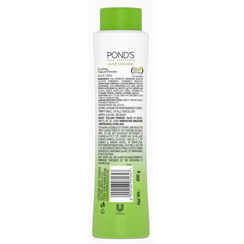 Pond's Aloe Cooling Powder, 400G, For Comfortable And Cool Skin In Summer, With Goodness Of Aloe, 3X Instant Cooling, Long-Lasting Fragrance