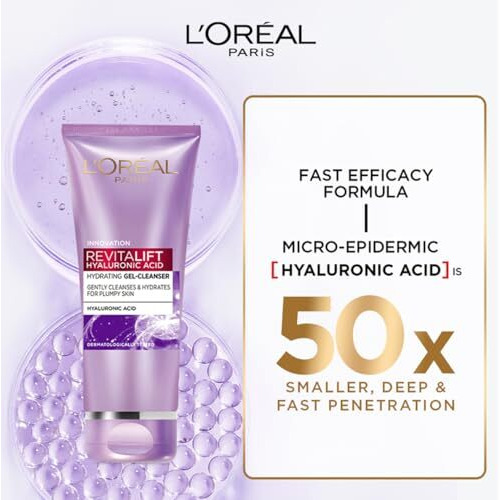 L'Oreal Paris Revitalift Gel Cleanser, Gentle Cleansing And Hydration, With Hyaluronic Acid, 100 Ml