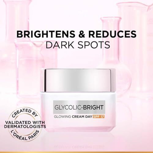 L'Oreal Paris Glycolic Bright Glowing Day Cream, Overnight Brightening Cream, Glycolic Acid In Gel-Like Cream Texture, That Visbily Minimizes Spots & Reveals Glowing Skin, 50Ml
