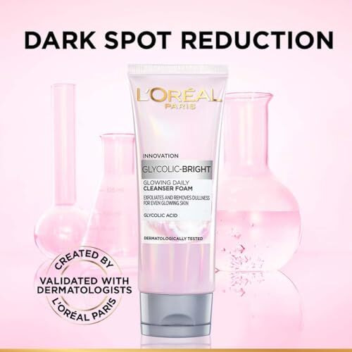 L'Oreal Paris Glycolic Bright Daily Foaming Face Cleanser, 100Ml | Glycolic Acid Face Wash For Dull Skin | Daily Glowing Facial Cleanser | Suitable For All Skin Types