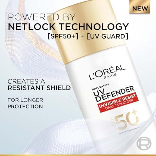 LOreal Paris Uv Defender Invisible Resist Daily Sunscreen Spf50+ Pa++++ 50Ml | Lightweight, Waterproof, Sweatproof & Protects From Pollution & Dust