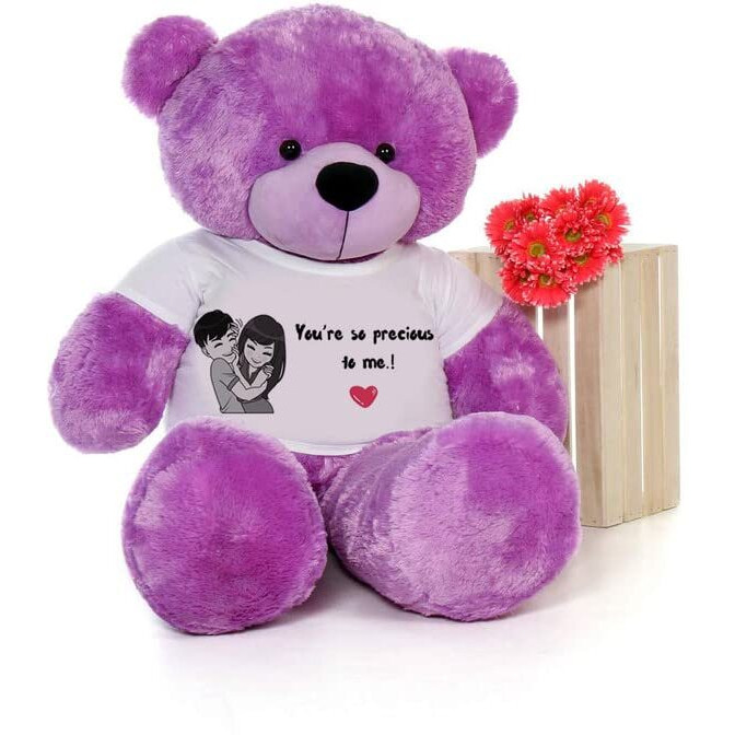 Hug 'N' Feel Soft Toys Big Teddy Bear For Gift Of Any Occasion Wearing A Your Are So Precious To Me T-Shirt 3 Feet Purple Plush & Stuffed Toys