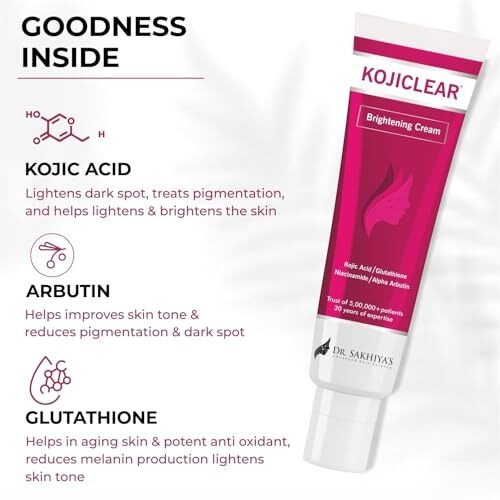 Dr. Sakhiya's Kojiclear Face Cream With Kojic Acid, Glutathione, Niacinamide, And Alpha Arbutin, Helps In Dark Spot And Tan For Men And Women (20Gm Pack Of 1)