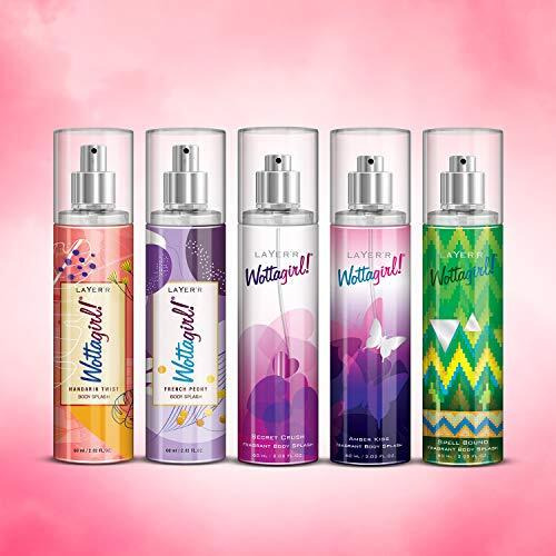Layer'R Wottagirl Body Splash Combo Pack Of 5 (60 Ml)- Mandarin Twist, French Peony,Secret Crush, Amber Kiss, Spell Bound, Spray,Women
