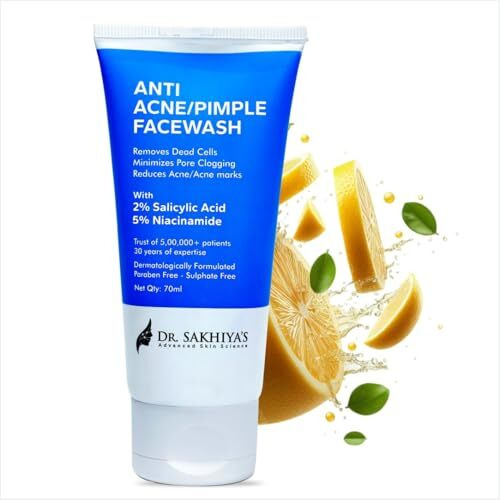 Dr. Sakhiya's Anti Acne/Pimple Face Cleanser - With 2% Salicylic Acid And 5% Niacinamide 70Ml(Pack Of 1) / Anti-Acne Cleanser For Face/Paraben & Fragrance-Free