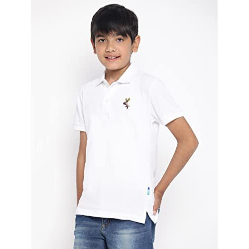 Lil Tomatoes Boys Cotton Polo T-Shirt, White, 9-10 Years