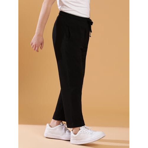 Li'L Tomatoes Boy's Regular Track Pants (Gbl-S24-1454_Black 2, Mid Rise, 13-14 Years