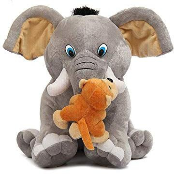 Hug 'N' Feel Soft Toys Soft Toys Long Soft Lovable Hugable Cute Giant Life Size Toy Figure Bear Plush & Stuffed Toys (Elepahnt With Monkey, Grey) Lovely Toy Figure
