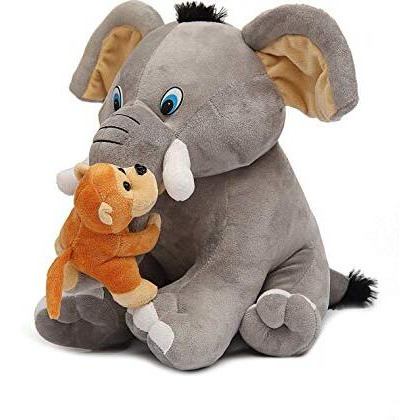 Hug 'N' Feel Soft Toys Soft Toys Long Soft Lovable Hugable Cute Giant Life Size Toy Figure Bear Plush & Stuffed Toys (Elepahnt With Monkey, Grey) Lovely Toy Figure