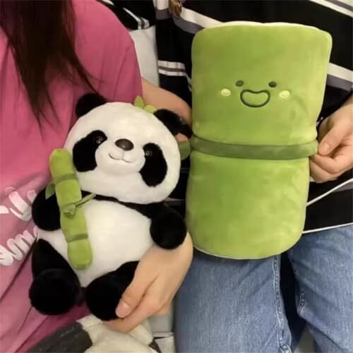 Hug 'N' Feel Soft Toys Kawaii Panda Plush In Bamboo  Soft Stuffed Animal Toy With Bamboo, Cute Plushie Doll Gift For Kids, Girls, Boys, Birthday, ValentineS Day