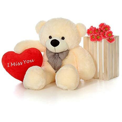 Hug 'N' Feel Soft Toys Soft Toys Long Soft Lovable Huggable Cute Giant Life Size Teddy Figure Child Safe Best For Birthday Gift Valentine Gift For Girlfriend 3 Feet Cream Plush & Stuffed Toys