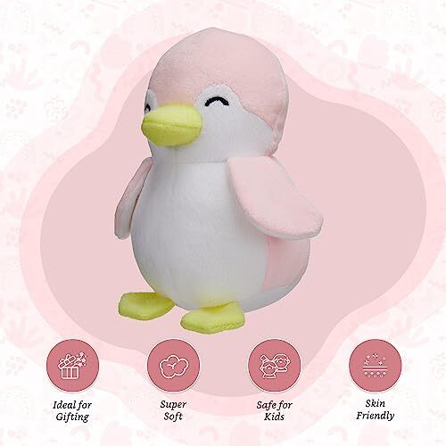 Hug 'N' Feel Soft Toys Penguin, Plush/Soft Toy For Boys, Girls And Kids, Super-Soft, Safe, Great Birthday Gift (Pink And White, 22 Cm)