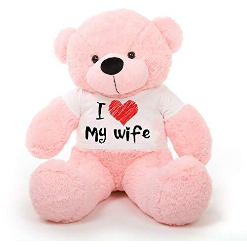 Hug 'N' Feel Soft Toys Teddy Bear 6 Feet, Soft Toy, Teddy Bear 6 Feet For Girls,Soft Toys For Kids, Birthday Gift For Girls, Gift Items Toy, Wearing I Love My Wife T-Shirt (6 Feet Pink)