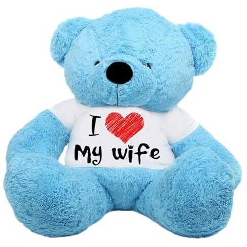 Hug 'N' Feel Soft Toys Big Teddy Bear Wearing I Love My Wife T-Shirt 5 Feet Blue_T Shirt_I Love My Wife Plush & Stuffed Toys
