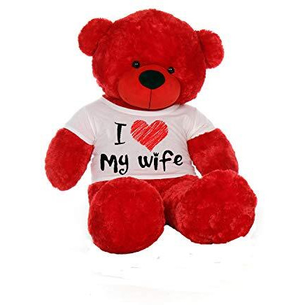 Hug 'N' Feel Soft Toys Big Teddy Bear Wearing I Love My Wife T-Shirt 3 Feet Red_T Shirt_I Love My Wife Plush & Stuffed Toys