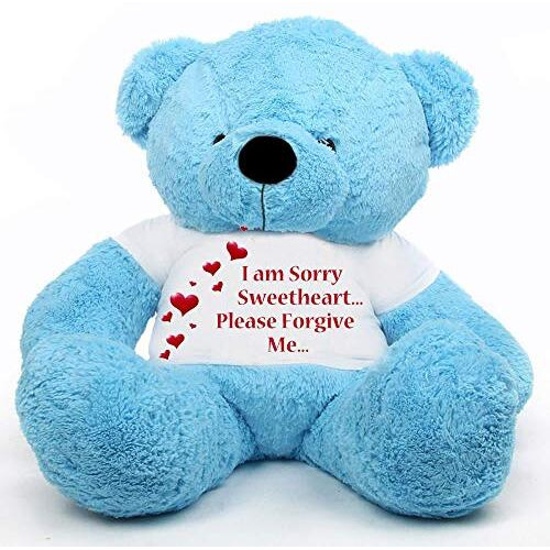 Hug 'N' Feel Soft Toys  Teddy Bear Wearing I Am Sorry Sweetheart Please Forgive Me T-Shirt, 5 Feet, Blue Plush & Stuffed Toys