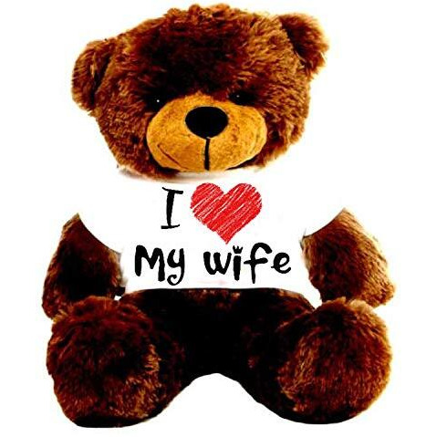 Hug 'N' Feel Soft Toys Big Teddy Bear Wearing I Love My Wife T-Shirt 5 Feet Chocolate Brown_T Shirt_I Love My Wife Plush & Stuffed Toys