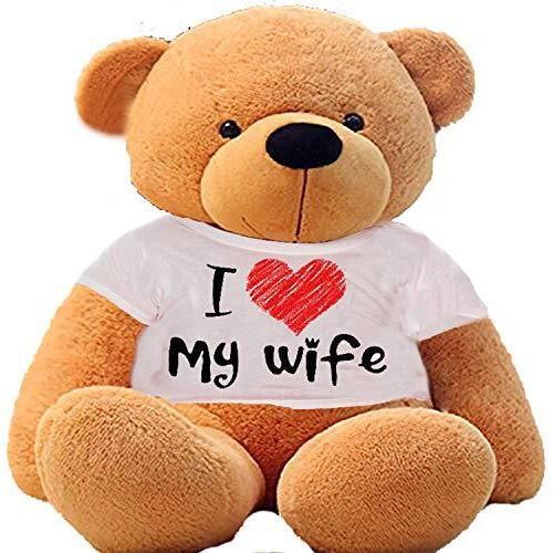 Hug 'N' Feel Soft Toys Big Teddy Bear Wearing I Love My Wife T-Shirt 3 Feet Brown_T Shirt_I Love My Wife Plush & Stuffed Toys