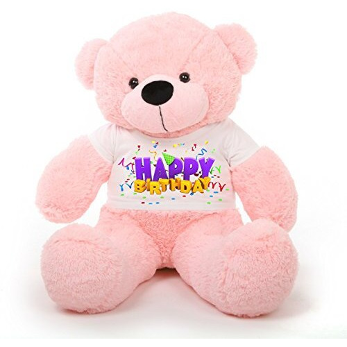 Hug'N'Feel Soft Toys Big Teddy Bear Wearing Happy Birthday T-Shirt 4 Feet Pink_T Shirt_Happy Birthday Plush & Stuffed Toys