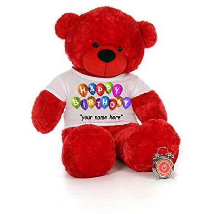 Hug 'N' Feel Soft Toys Big Teddy Bear Wearing Happy Birthday With Your Name T-Shirt 3 Feet Red_T Shirt_Happy Birthday With Your Name Plush & Stuffed Toys