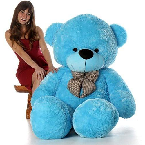 Hug 'N' Feel Soft Toys Loveable Hugable Soft Giant Life Size, Long Huge Teddy Bearplush & Stuffed Toys (Best For Someone Special) Sky Blue 4 Feet 120 Cm With Free Heart Shape Cusion