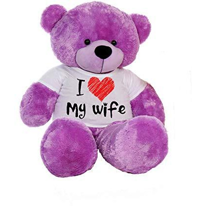 Hug'N'Feel Soft Toys Big Teddy Bear Wearing I Love My Wife T-Shirt 4 Feet Purple_T Shirt_I Love My Wife Plush & Stuffed Toys