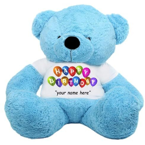 Hug 'N' Feel Soft Toys Big Teddy Bear Wearing Happy Birthday With Your Name T-Shirt 3 Feet Blue_T Shirt_Happy Birthday With Your Name Plush & Stuffed Toys