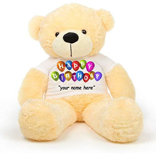 Hug 'N' Feel Soft Toys Big Teddy Bear Wearing Happy Birthday With Your Name T-Shirt 3 Feet Cream_T Shirt_Happy Birthday With Your Name Plush & Stuffed Toys