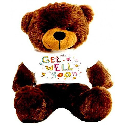 Hug'N'Feel Soft Toys Big Teddy Bear Wearing Get Well Soon T-Shirt 3 Feet Chocolate Brown_T Shirt_Get Well Soon Plush & Stuffed Toys