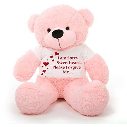 Hug 'N' Feel Soft Toys  Big Teddy Bear Wearing I Am Sorry Sweetheart Please Forgive Me T-Shirt 3 Feet Pink Plush & Stuffed Toys
