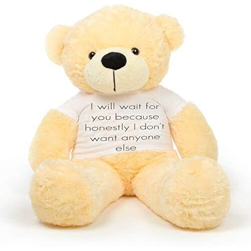Hug 'N' Feel Soft Toys Big Teddy Bear Wearing I Will Wait For You Because Honestly I Don'T Want Anyone Else T-Shirt 5 Feet Cream_T Shirt_I Will Wait For You Plush & Stuffed Toys