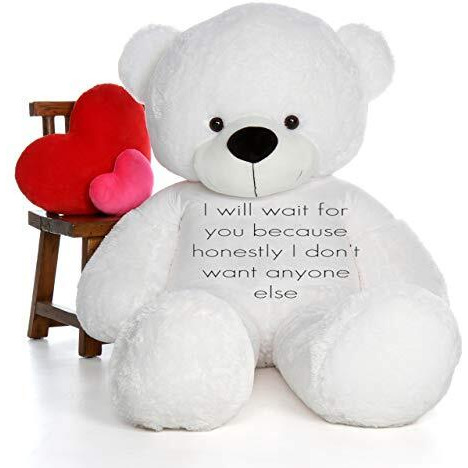 Hug 'N' Feel Soft Toys Big Teddy Bear Wearing I Will Wait For You Because Honestly I Don'T Want Anyone Else T-Shirt 4 Feet White_T Shirt_I Will Wait For You Plush & Stuffed Toys