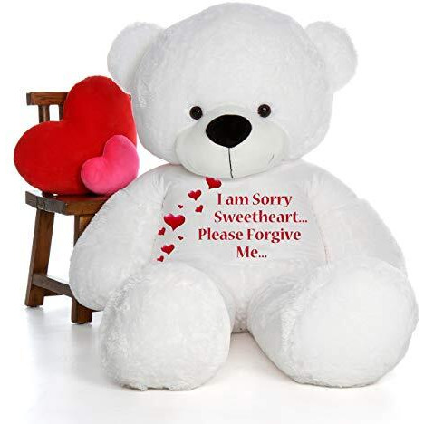 Hug'N'Feel Soft Toys Big Teddy Bear Wearing I Am Sorry Sweetheart Please Forgive Me T-Shirt 4 Feet White_T Shirt_I Am Sorry Sweetheart Please Forgive Me Plush & Stuffed Toys