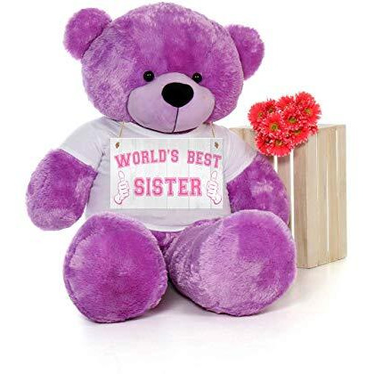 Hug'N'Feel Soft Toys Big Teddy Bear Wearing World's Best Sister T-Shirt 3 Feet Purple_T Shirt_World's Best Sister Plush & Stuffed Toys