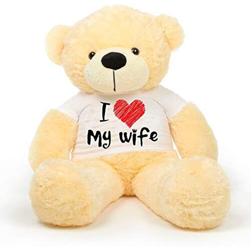 Hug 'N' Feel Soft Toys Big Teddy Bear Wearing I Love My Wife T-Shirt 6 Feet Cream_T Shirt_I Love My Wife Plush & Stuffed Toys