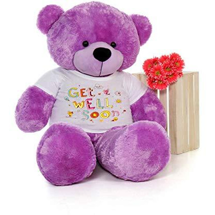 Hug'N'Feel Soft Toys Big Teddy Bear Wearing Get Well Soon T-Shirt 3 Feet Purple_T Shirt_Get Well Soon Plush & Stuffed Toys