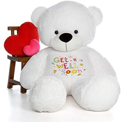 Hug'N'Feel Soft Toys Big Teddy Bear Wearing Get Well Soon T-Shirt 3 Feet White_T Shirt_Get Well Soon Plush & Stuffed Toys
